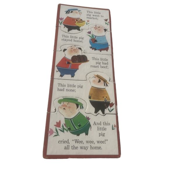 Vintage BIG & EASY Mother Goose Childrens Cardboard Puzzle Little Piggies - Picture 1 of 4